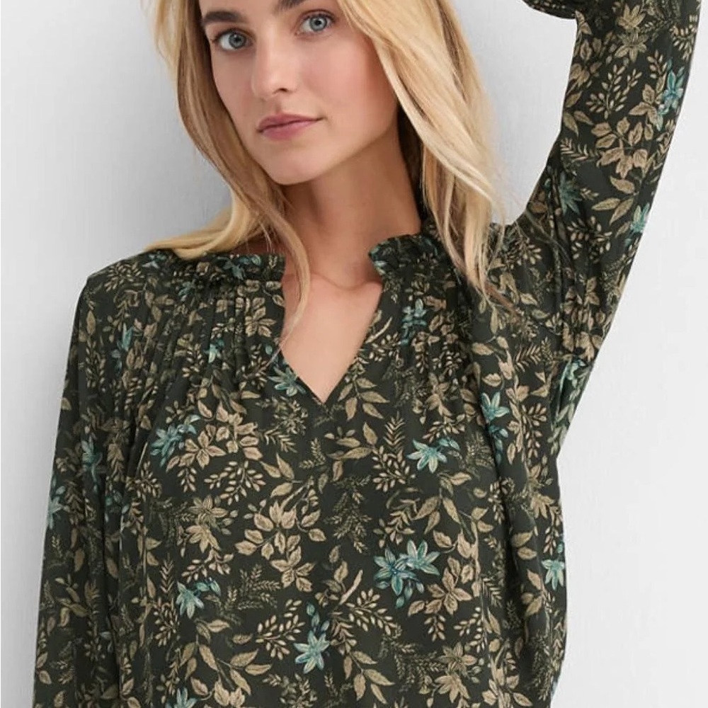 Loft Garden Pintucked Ruffle Mixed Media Blouse